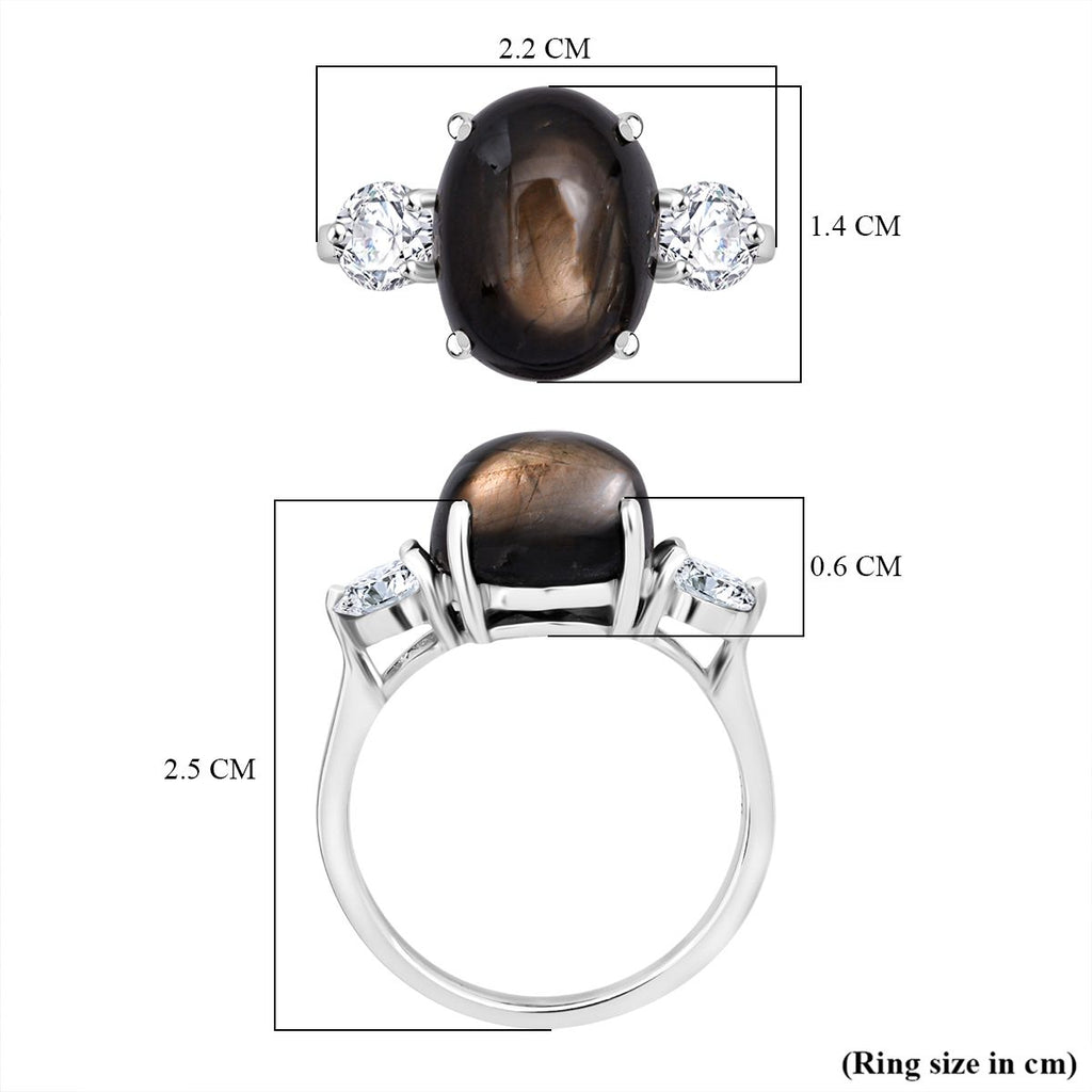 Chantaburi AAAA Black Star Sapphire & Moissanite Ring in Rhodium Overlay Sterling Silver 9.90 Ct._8266354_5