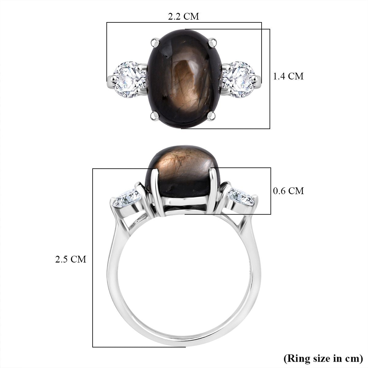 D'JOY 9.9 Ct. AAAA Chantaburi Black Star Sapphire, Moissanite Solitaire Ring in Rhodium Overlay Sterling Silver V32612577 5