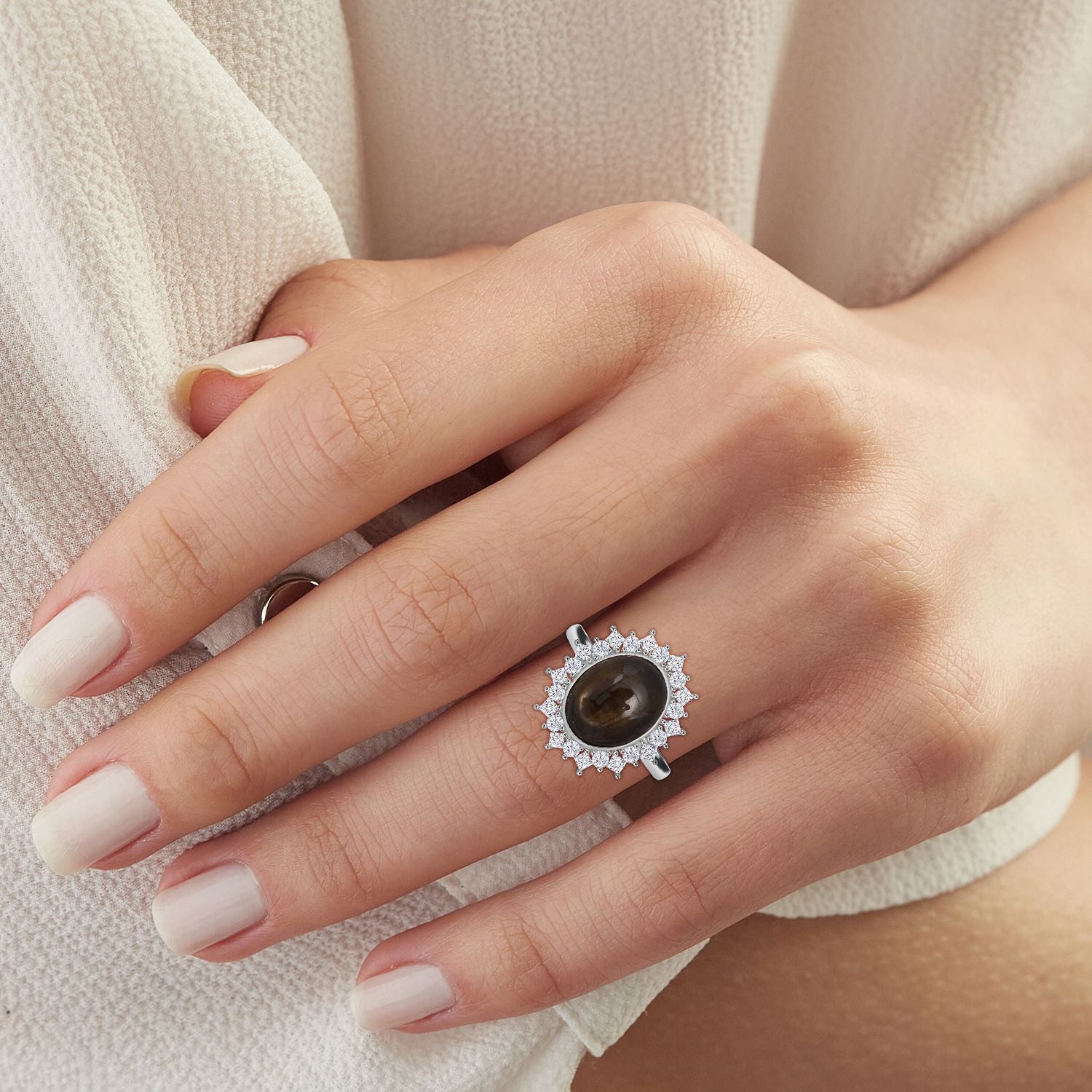 BIGGEST CLEARANCE DEAL - D'Joy Natural Chantaburi Black Star Sapphire &amp; Moissanite Ring in Rhodium Overlay Sterling Silver 13.27 Ct. V32531762 2
