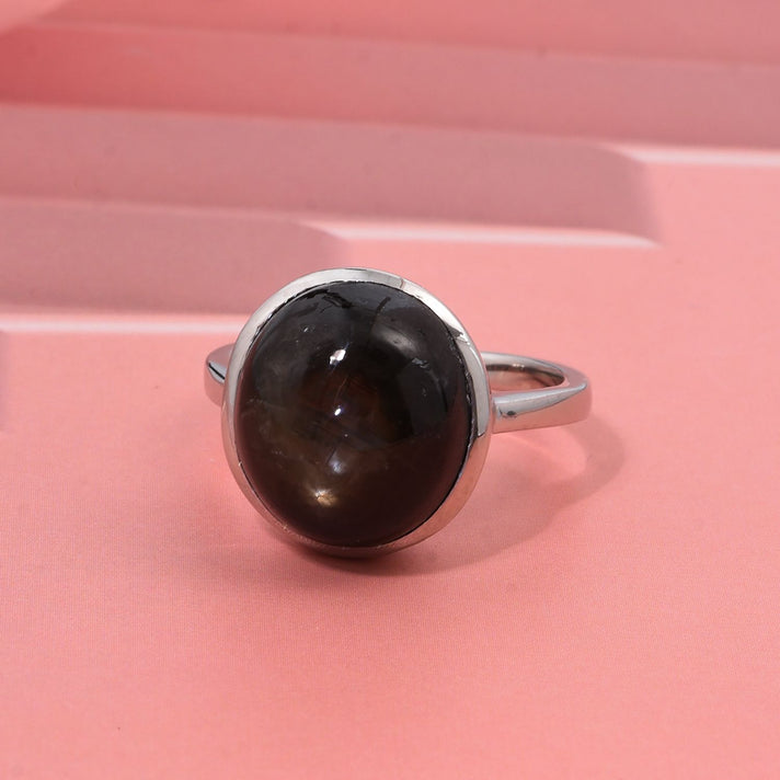D'Joy Chantaburi Black Star Sapphire Ring in Rhodium Overlay Sterling Silver 13.30 Ct. 8266378 2