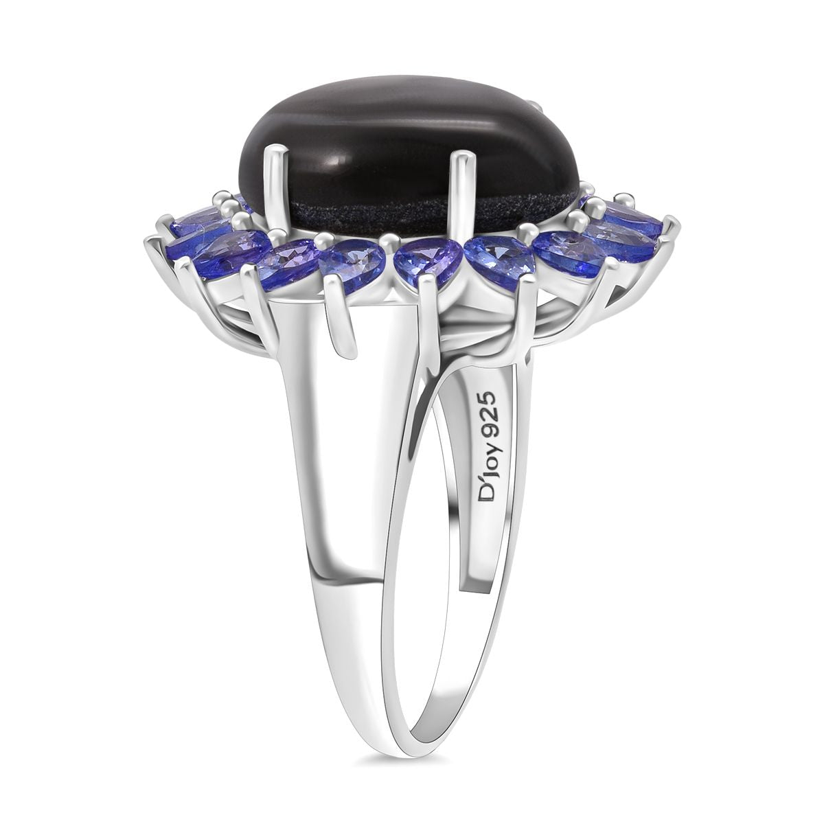 D'Joy Chantaburi Black Star Sapphire, Tanzanite Halo Ring in Rhodium Overlay Sterling Silver 17.66 Ct. V32520204 3
