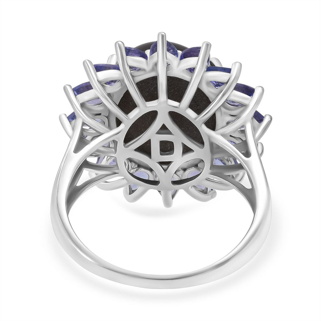 D'Joy Chantaburi Black Star Sapphire & Tanzanite Ring in Rhodium Overlay Sterling Silver 17.66 Ct._8266390_4