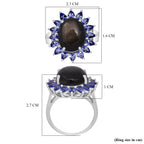 D'Joy Chantaburi Black Star Sapphire & Tanzanite Ring in Rhodium Overlay Sterling Silver 17.66 Ct._8266390_5