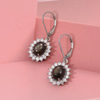 D'Joy Chantaburi Black Star Sapphire & Moissanite Halo Earring with Lever Back in Rhodium Overlay Sterling Silver 8.41 Ct._8266584_1
