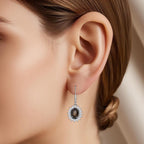 D'Joy Chantaburi Black Star Sapphire & Moissanite Halo Earring with Lever Back in Rhodium Overlay Sterling Silver 8.41 Ct._8266584_2