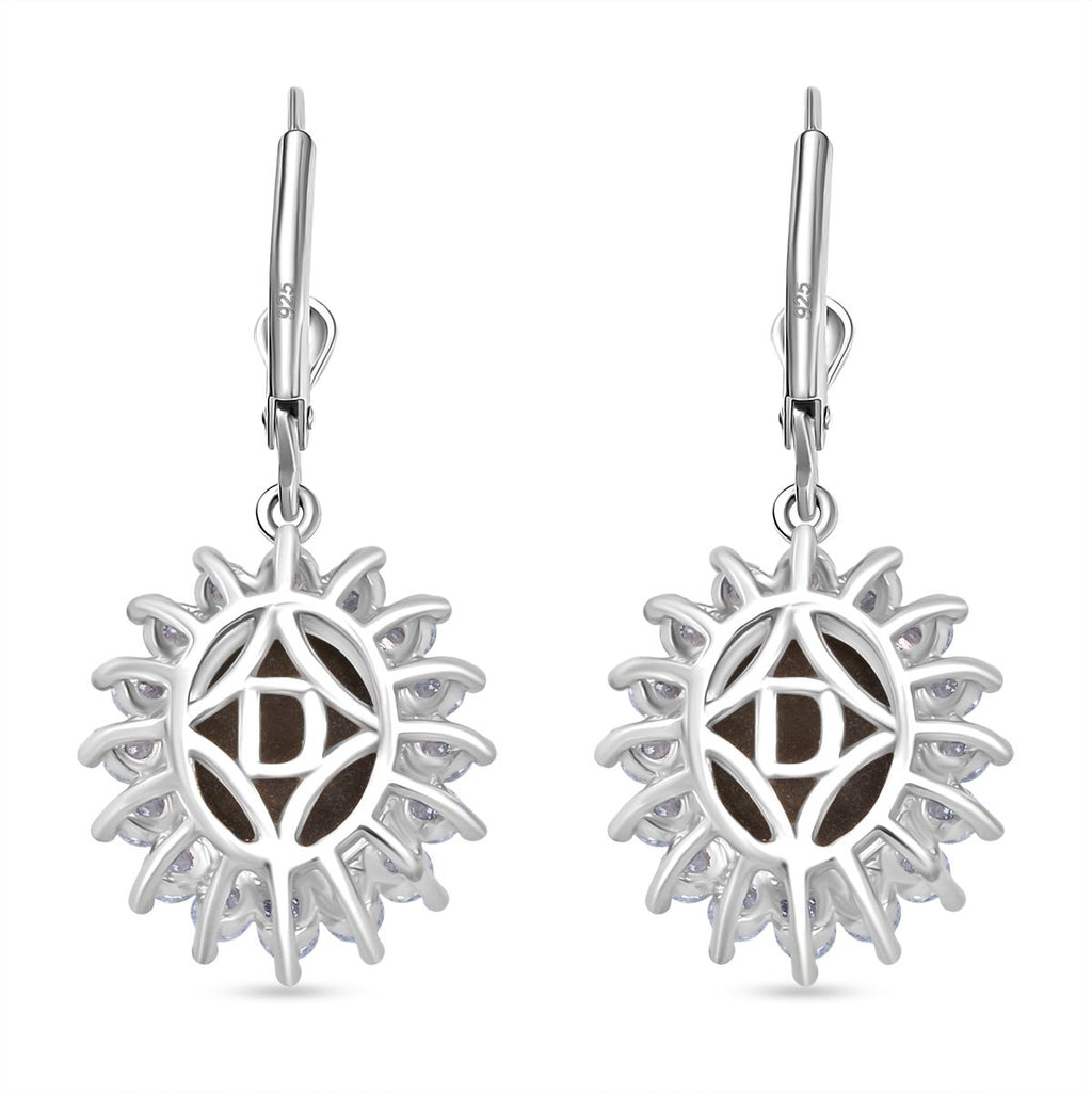 D'Joy Chantaburi Black Star Sapphire & Moissanite Halo Earring with Lever Back in Rhodium Overlay Sterling Silver 8.41 Ct._8266584_4