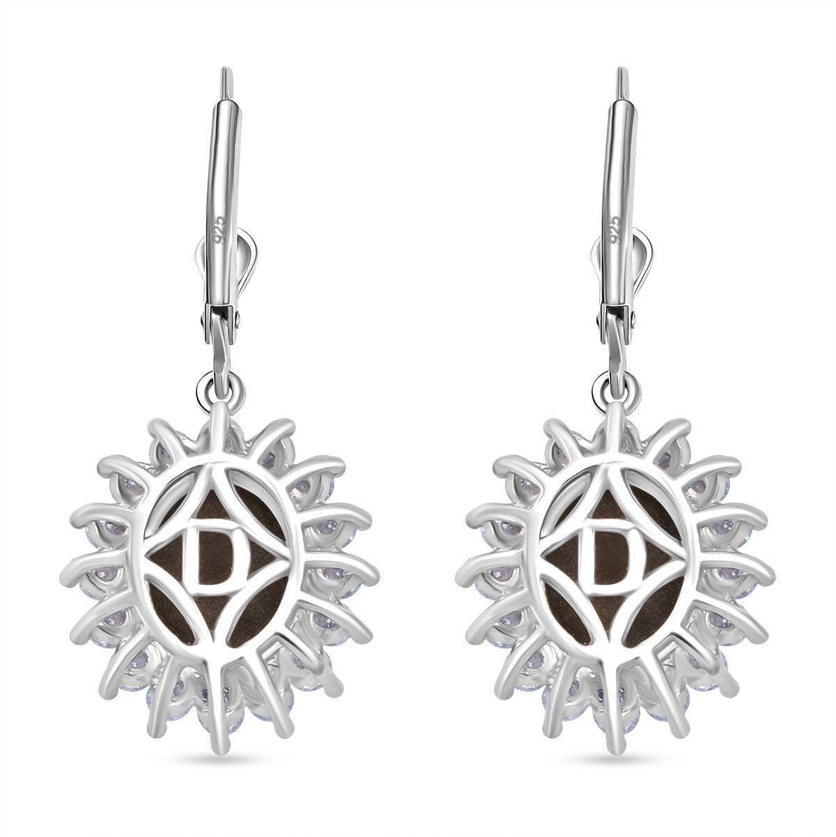 D'Joy Chantaburi Black Star Sapphire &amp; Moissanite Halo Earring with Lever Back in Rhodium Overlay Sterling Silver 8.41 Ct. V32520633 4