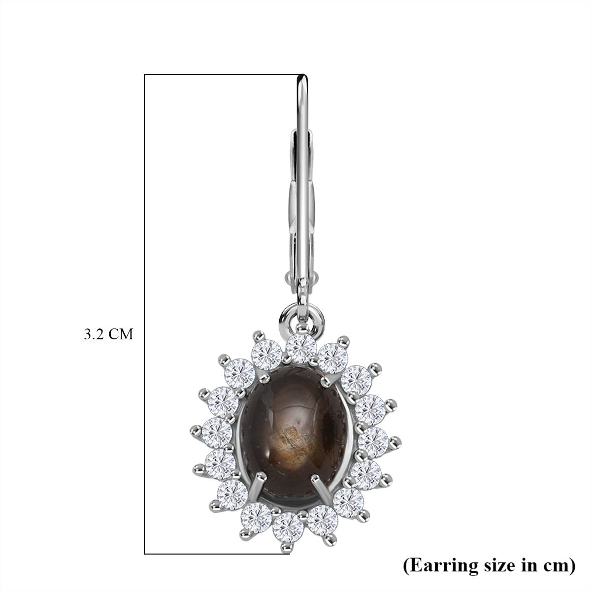 D'Joy Chantaburi Black Star Sapphire &amp; Moissanite Halo Earring with Lever Back in Rhodium Overlay Sterling Silver 8.41 Ct. V32520633 5