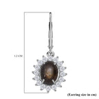 D'Joy Chantaburi Black Star Sapphire & Moissanite Halo Earring with Lever Back in Rhodium Overlay Sterling Silver 8.41 Ct._8266584_5