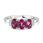 Luxuriant Lab Grown Bixbite & Lab Grown Diamond (SI/GH) 3 Stone Ring in Rhodium Overlay Sterling Silver 1.53 Ct._8266724