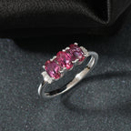 Luxuriant Lab Grown Bixbite & Lab Grown Diamond (SI/GH) 3 Stone Ring in Rhodium Overlay Sterling Silver 1.53 Ct._8266725_1