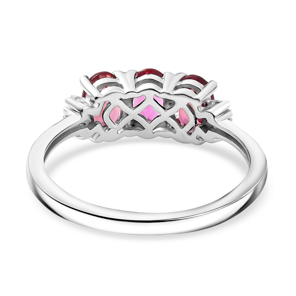Luxuriant Lab Grown Bixbite & Lab Grown Diamond (SI/GH) 3 Stone Ring in Rhodium Overlay Sterling Silver 1.53 Ct._8266725_4