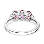 Luxuriant Lab Grown Bixbite & Lab Grown Diamond (SI/GH) 3 Stone Ring in Rhodium Overlay Sterling Silver 1.53 Ct._8266725_4