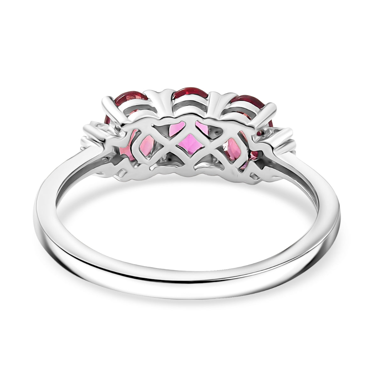 Luxuriant Lab Grown Bixbite &amp; Lab Grown Diamond (SI/GH) 3 Stone Ring in Rhodium Overlay Sterling Silver 1.53 Ct. V32594121 5