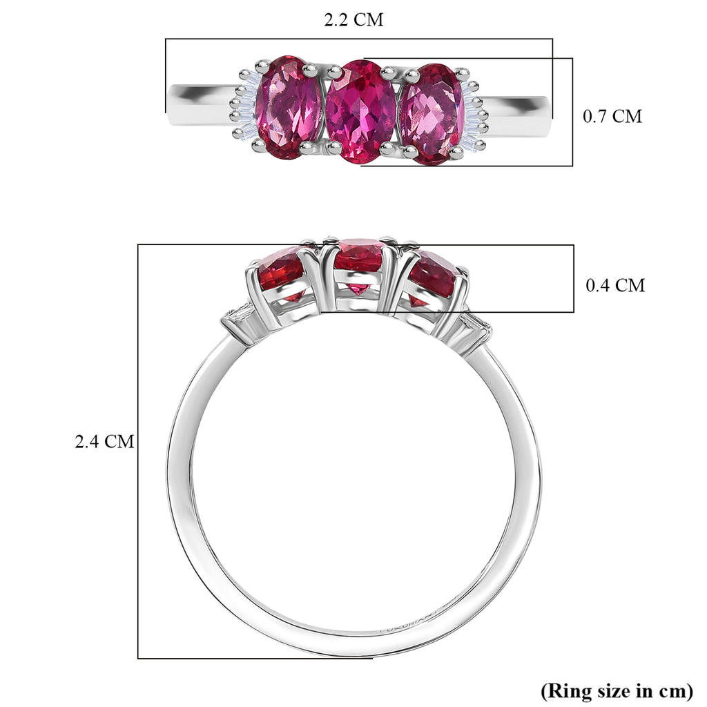 Luxuriant Lab Grown Bixbite & Lab Grown Diamond (SI/GH) 3 Stone Ring in Rhodium Overlay Sterling Silver 1.53 Ct._8266725_5