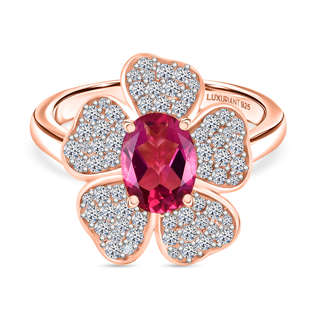 Luxuriant Lab Grown Bixbite &amp; White Zircon Cluster Ring in 18K Vermeil Rose Gold Plated Sterling Silver 2.08 Ct. V32598261 0