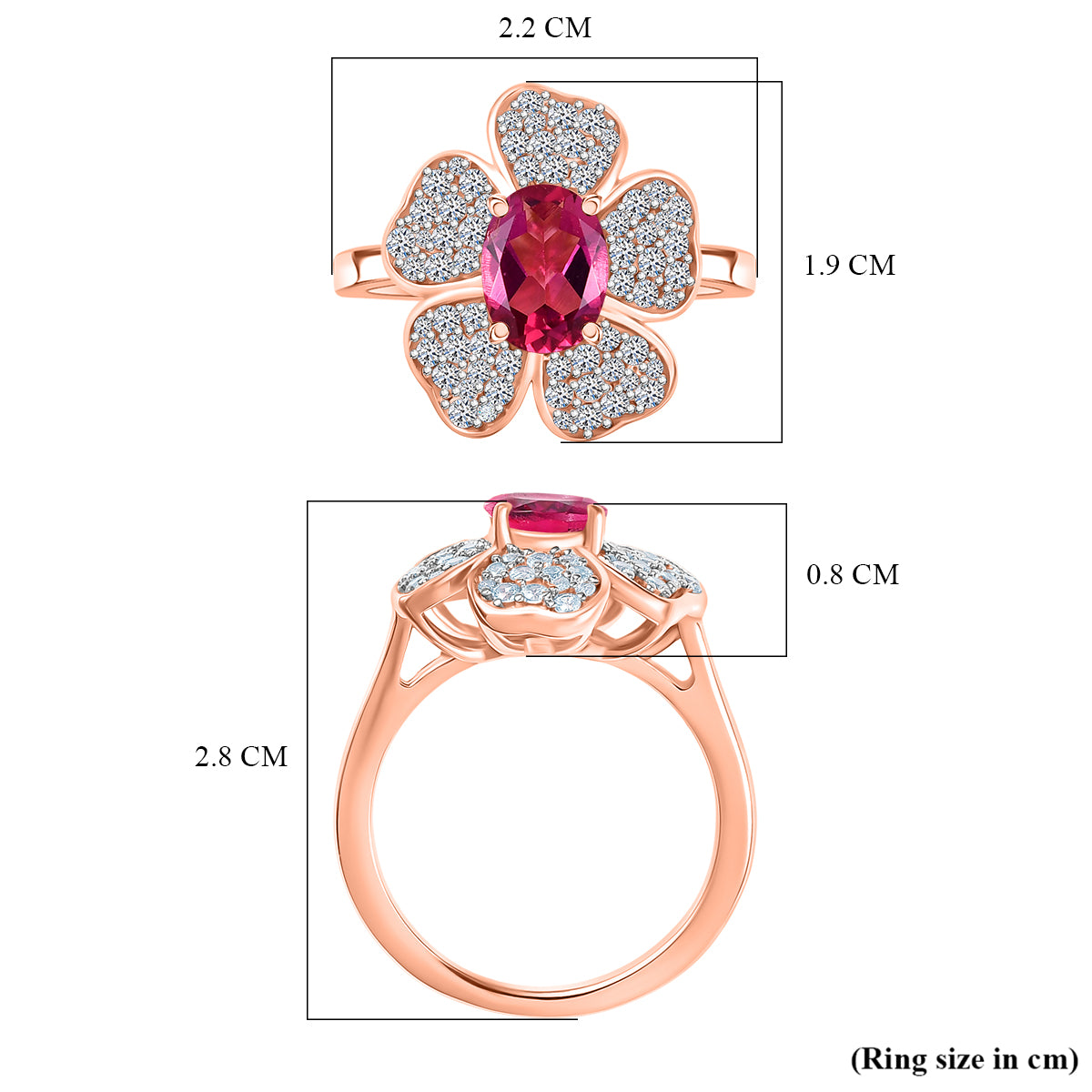 Luxuriant Lab Grown Bixbite &amp; White Zircon Cluster Ring in 18K Vermeil Rose Gold Plated Sterling Silver 2.08 Ct. V32598261 6