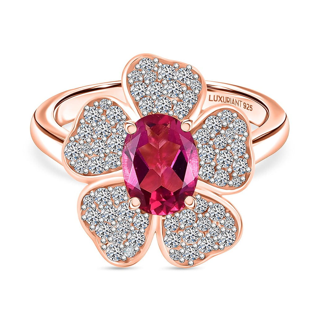 Luxuriant Lab Grown Bixbite & White Zircon Cluster Ring in 18K Vermeil Rose Gold Plated Sterling Silver 2.08 Ct._8266754