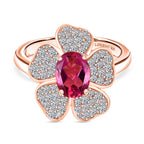 Luxuriant Lab Grown Bixbite & White Zircon Cluster Ring in 18K Vermeil Rose Gold Plated Sterling Silver 2.08 Ct._8266754