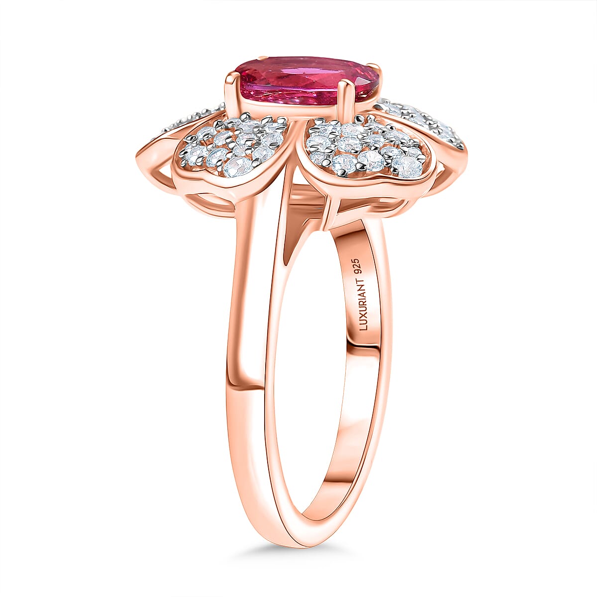 Luxuriant Lab Grown Bixbite &amp; White Zircon Cluster Ring in 18K Vermeil Rose Gold Plated Sterling Silver 2.08 Ct. V32521718 4