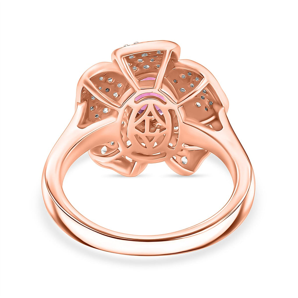 Luxuriant Lab Grown Bixbite & White Zircon Cluster Ring in 18K Vermeil Rose Gold Plated Sterling Silver 2.08 Ct._8266754_4