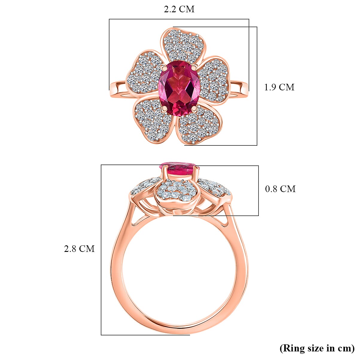 Luxuriant Lab Grown Bixbite &amp; White Zircon Cluster Ring in 18K Vermeil Rose Gold Plated Sterling Silver 2.08 Ct. V32521718 6