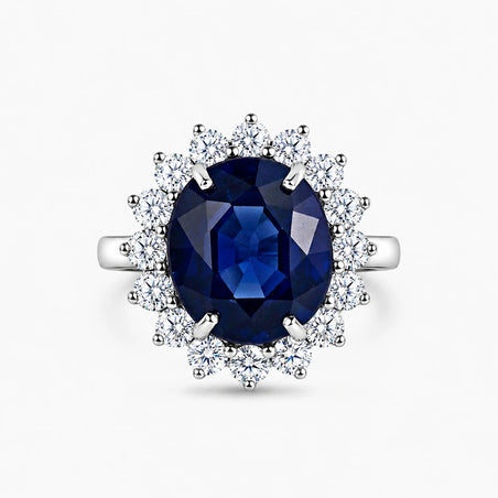 Princess Diana Inspired Blue Sapphire (5.6 ct.) &amp; Lab Grown Diamond (1 ct.) Halo Ring 8267264 1