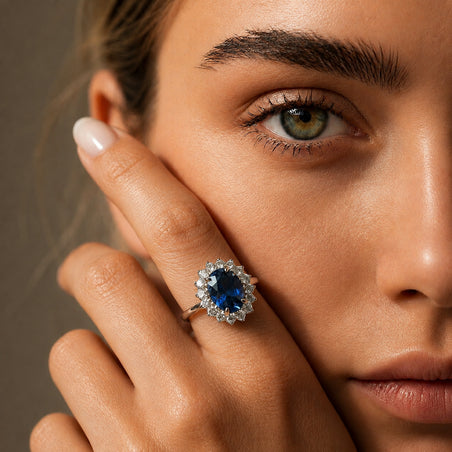 Princess Diana Inspired Blue Sapphire (5.6 ct.) &amp; Lab Grown Diamond (1 ct.) Halo Ring 8267264 2
