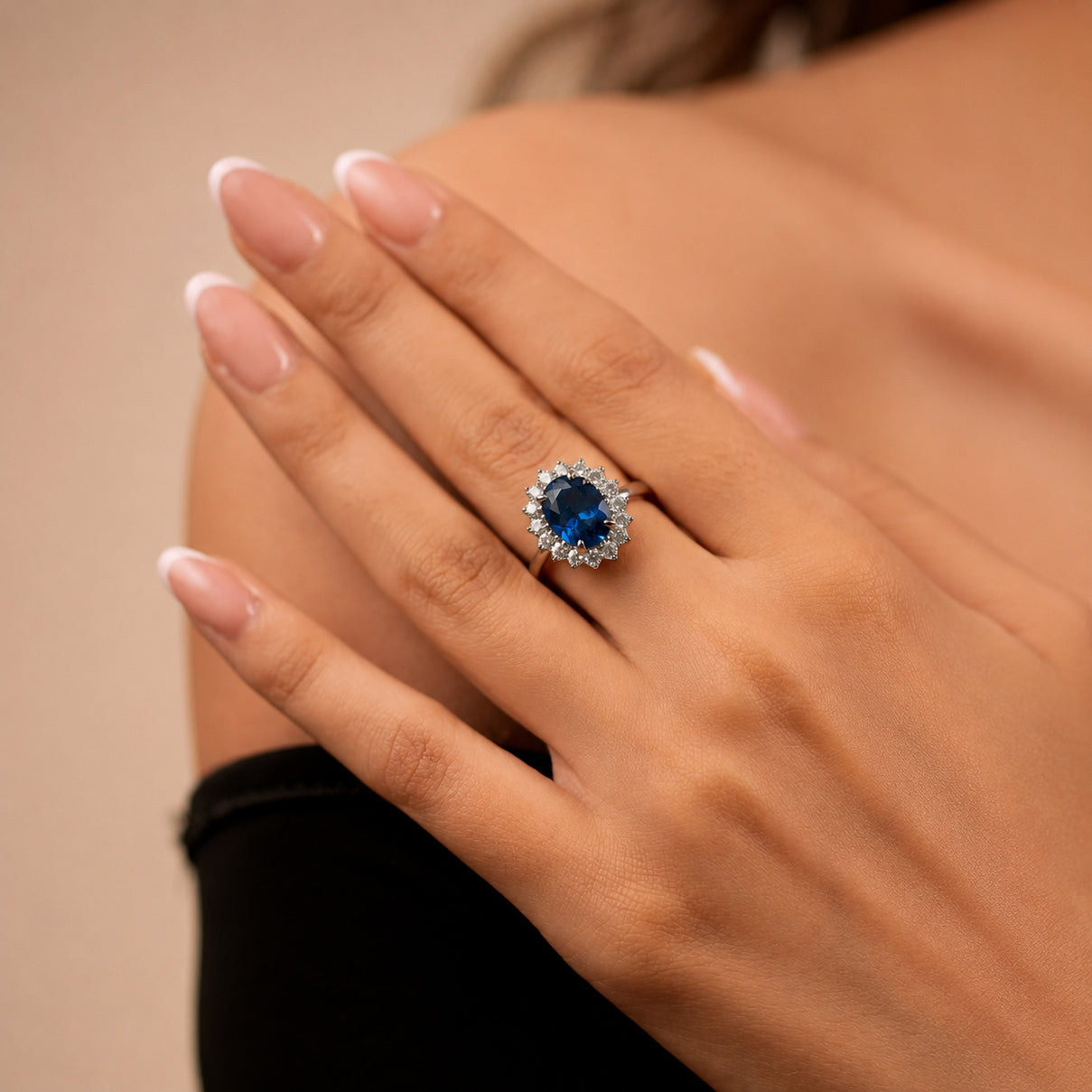Princess Diana Inspired Blue Sapphire (6.75 ct.) &amp; Lab Grown Diamond (1 ct.) Halo Ring 8267264 6