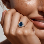 Luxuriant - Blue Sapphire & Lab Grown Diamond (SI/G-H) Halo Ring in Rhodium Overlay Sterling Silver 8.25 Ct._8267264_9