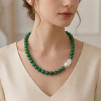 Green Onyx and White Cubic Zirconia & White Shell Pearl Beads Necklace (Size - 20) with T-Bar Clasp 425.00 Ct._8267413_1