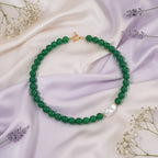 Green Onyx and White Cubic Zirconia & White Shell Pearl Beads Necklace (Size - 20) with T-Bar Clasp 425.00 Ct._8267413_2