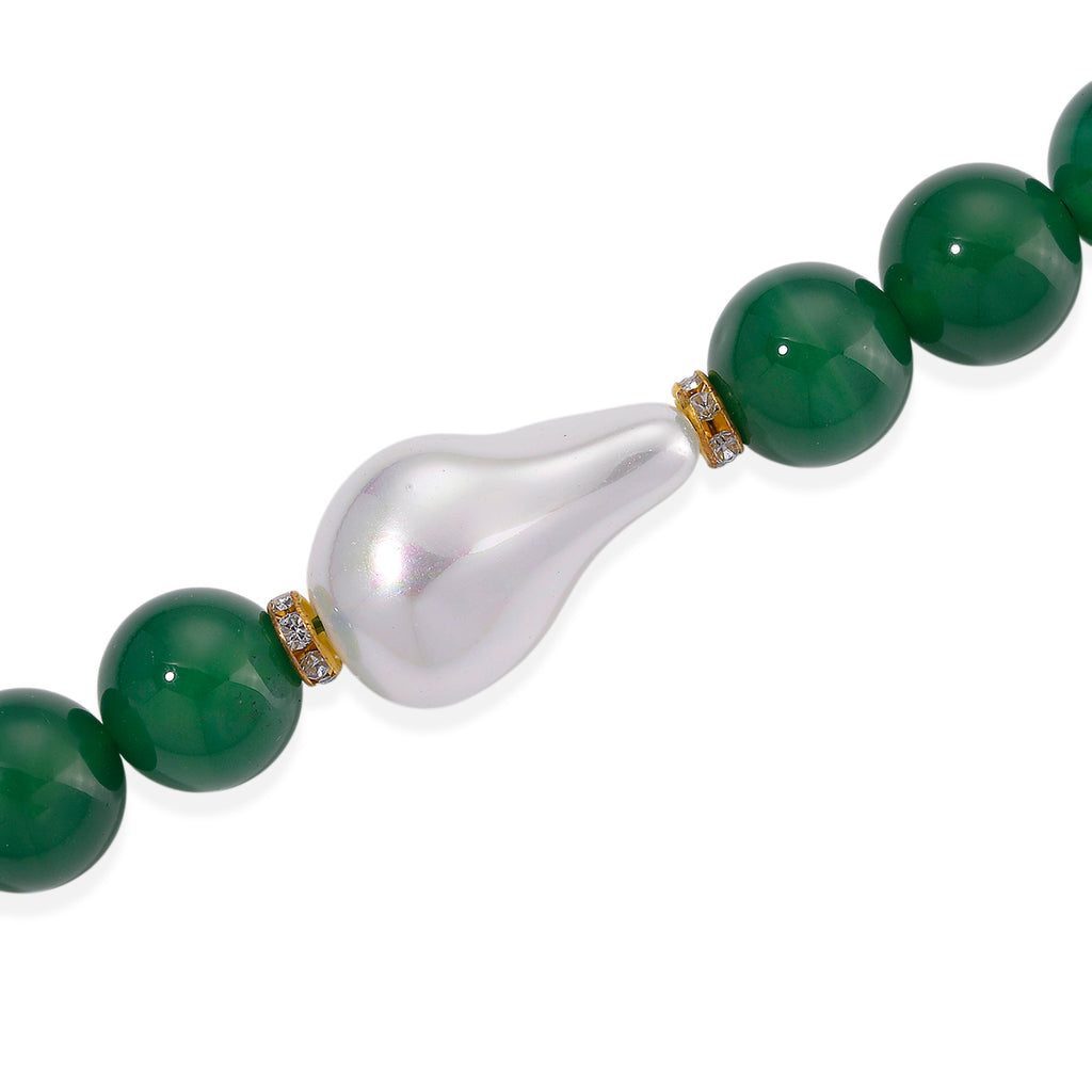 Green Onyx and White Cubic Zirconia & White Shell Pearl Beads Necklace (Size - 20) with T-Bar Clasp 425.00 Ct._8267413_4
