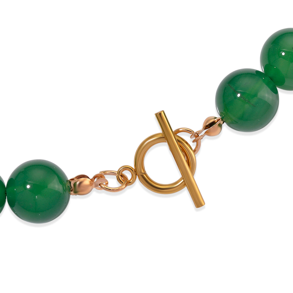 Green Onyx and White Cubic Zirconia & White Shell Pearl Beads Necklace (Size - 20) with T-Bar Clasp 425.00 Ct._8267413_5