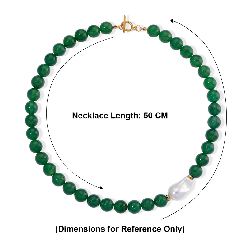 Green Onyx and White Cubic Zirconia & White Shell Pearl Beads Necklace (Size - 20) with T-Bar Clasp 425.00 Ct._8267413_6