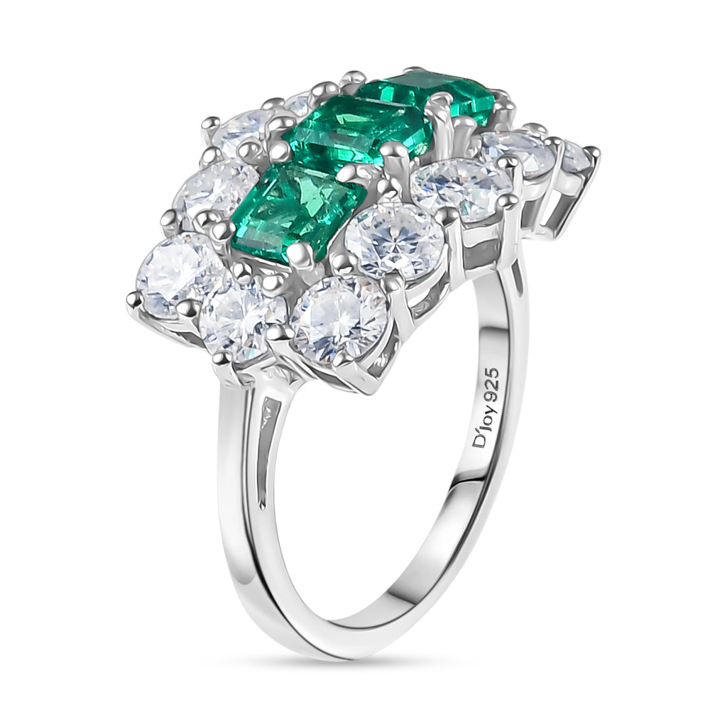 D'Joy - Lab Grown Colombian Emerald & Moissanite Cluster Ring in Rhodium Overlay Sterling Silver 3.47 Ct._8269684_3