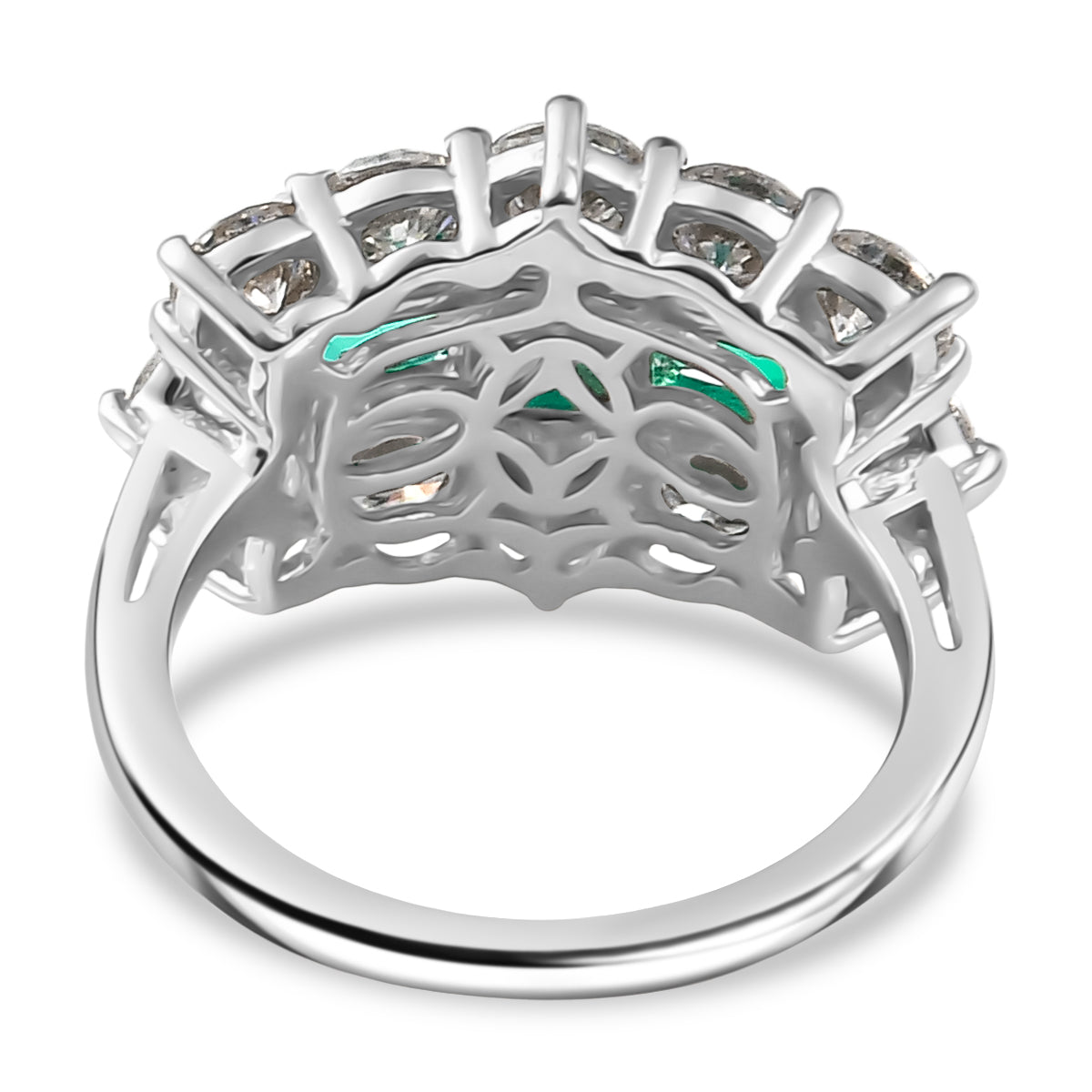 D'Joy - Lab Grown Colombian Emerald &amp; Moissanite Cluster Ring in Rhodium Overlay Sterling Silver 3.47 Ct. V32523863 5