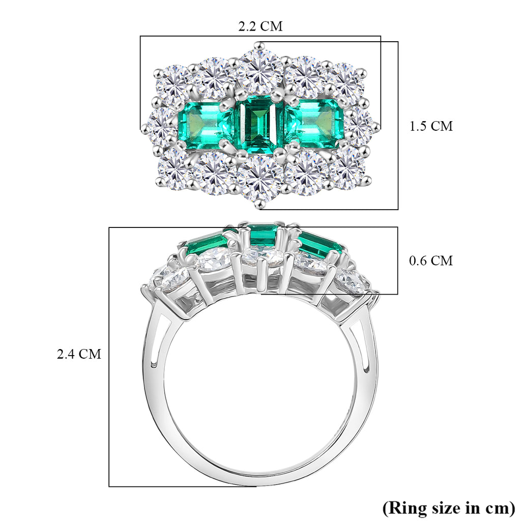 D'Joy - Lab Grown Colombian Emerald & Moissanite Cluster Ring in Rhodium Overlay Sterling Silver 3.47 Ct._8269684_5
