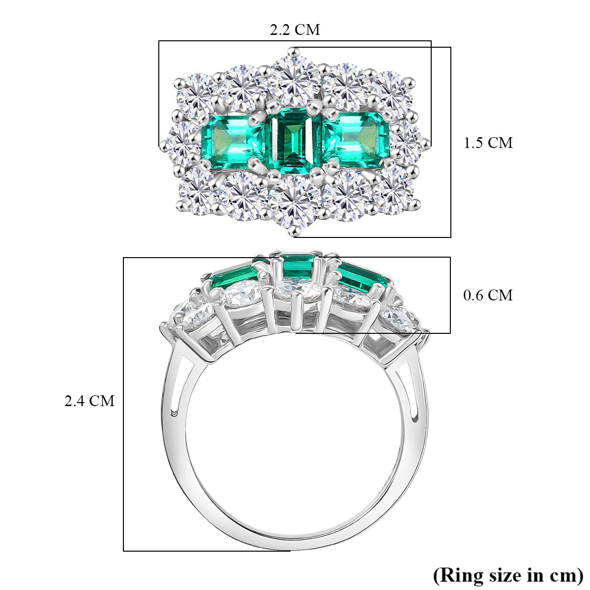 D'Joy - Lab Grown Colombian Emerald &amp; Moissanite Cluster Ring in Rhodium Overlay Sterling Silver 3.47 Ct. V32523863 6