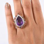 D'Joy African Amethyst, White Zircon & Multi-Tourmaline Ring in 18K Vermeil Rose Gold Plated Sterling Silver 11.90 Ct, Silver Wt. 6.48 Gms._8269995_2