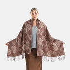 LA MAREY 100% Merino Wool Abstract Print Scarf with Tassel (180 x 70 cm) - Brown_8270066