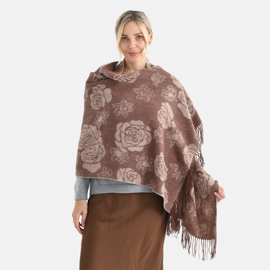 LA MAREY 100% Merino Wool Abstract Print Scarf with Tassel (180 x 70 cm) - Brown_8270066_1