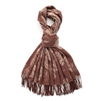 LA MAREY 100% Merino Wool Abstract Print Scarf with Tassel (180 x 70 cm) - Brown_8270066_4