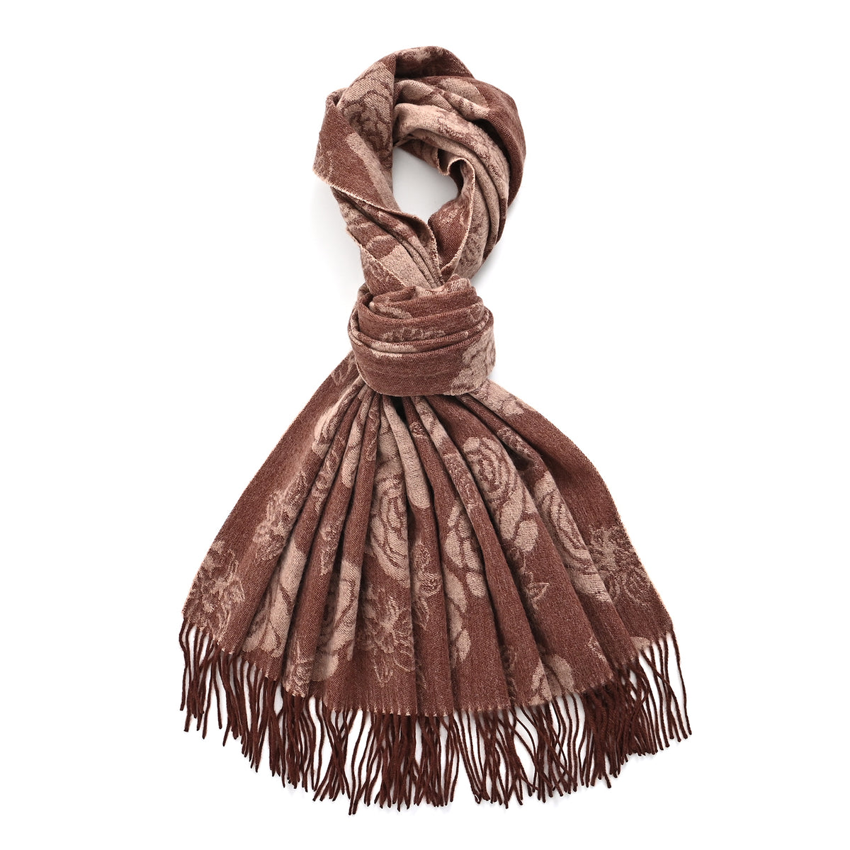 LA MAREY 100% Merino Wool Abstract Print Scarf with Tassel (180 x 70 cm) - Brown V32520925 5