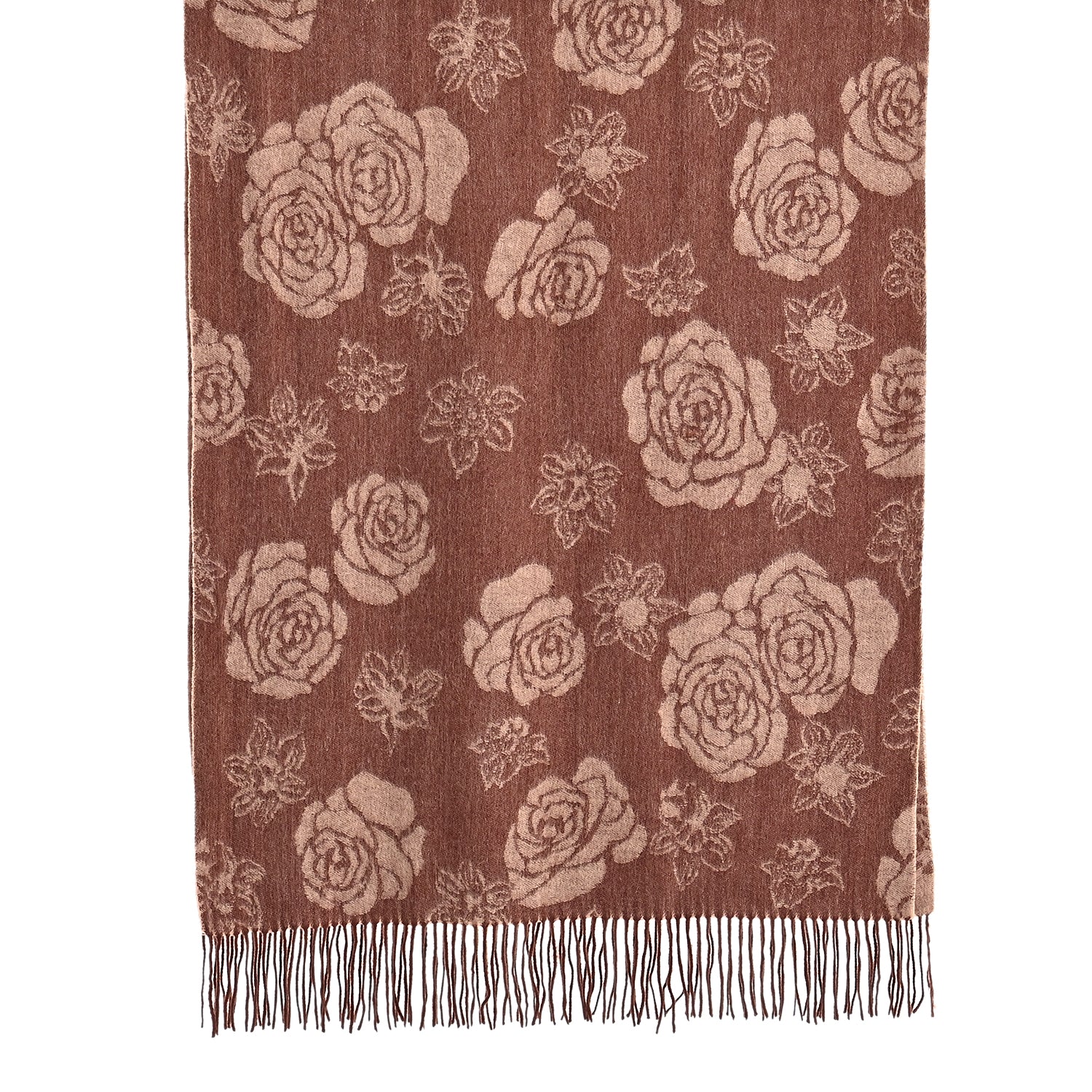 LA MAREY 100% Merino Wool Abstract Print Scarf with Tassel (180 x 70 cm) - Brown V32520925 6