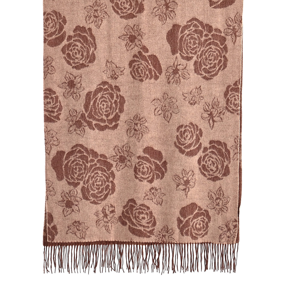 LA MAREY 100% Merino Wool Abstract Print Scarf with Tassel (180 x 70 cm) - Brown_8270066_6