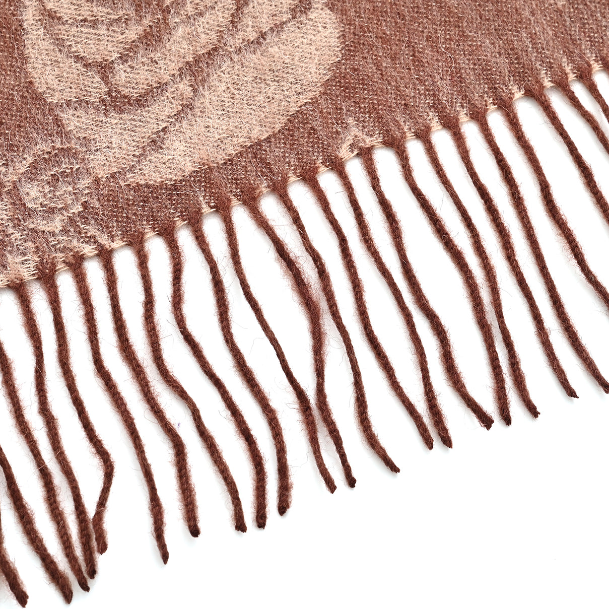 LA MAREY 100% Merino Wool Abstract Print Scarf with Tassel (180 x 70 cm) - Brown V32520925 8