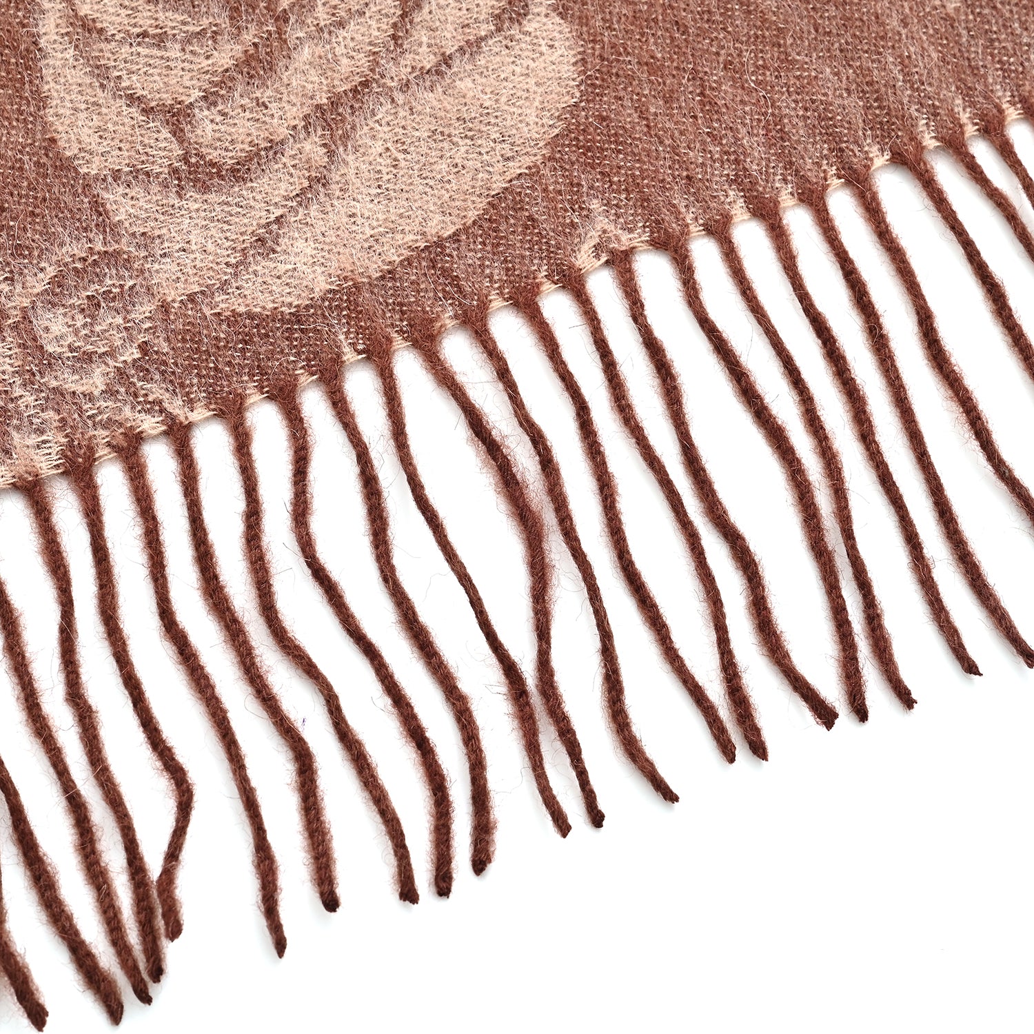 LA MAREY 100% Merino Wool Abstract Print Scarf with Tassel (180 x 70 cm) - Brown V32520925 8