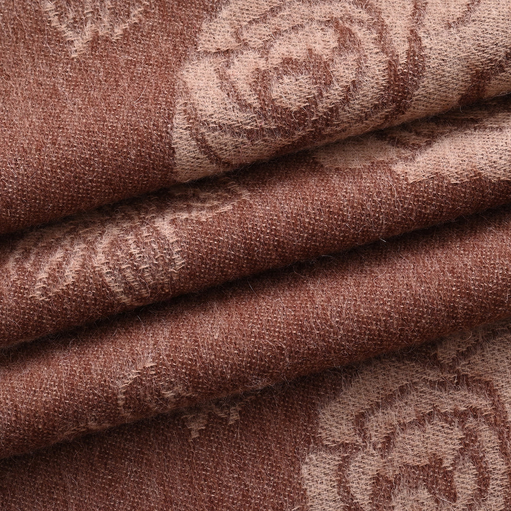 LA MAREY 100% Merino Wool Abstract Print Scarf with Tassel (180 x 70 cm) - Brown_8270066_8