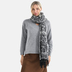 LA MAREY 100% Merino Wool Abstract Print Scarf with Tassel (180 x 70 cm) - Grey_8270068_3
